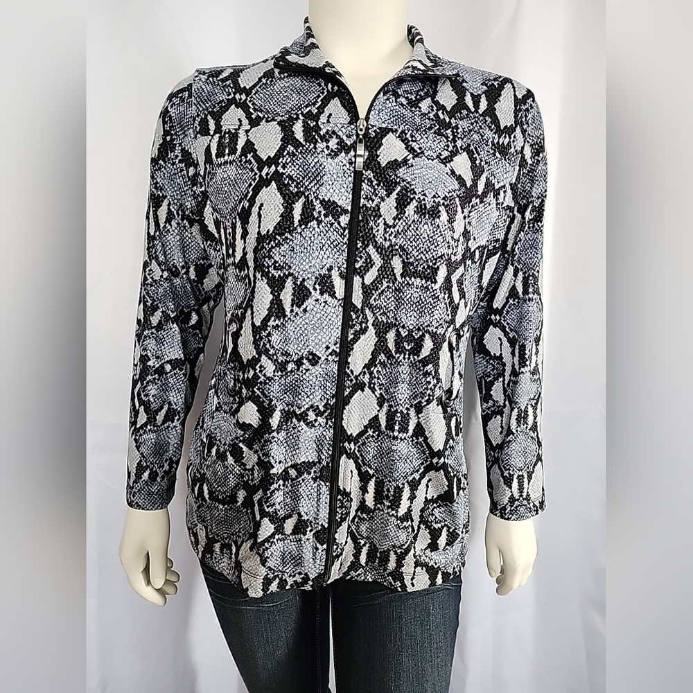 Chico's Navy & Blue Shimmer Athletic Yoga Full Zip-up Jacket Size 2 Large